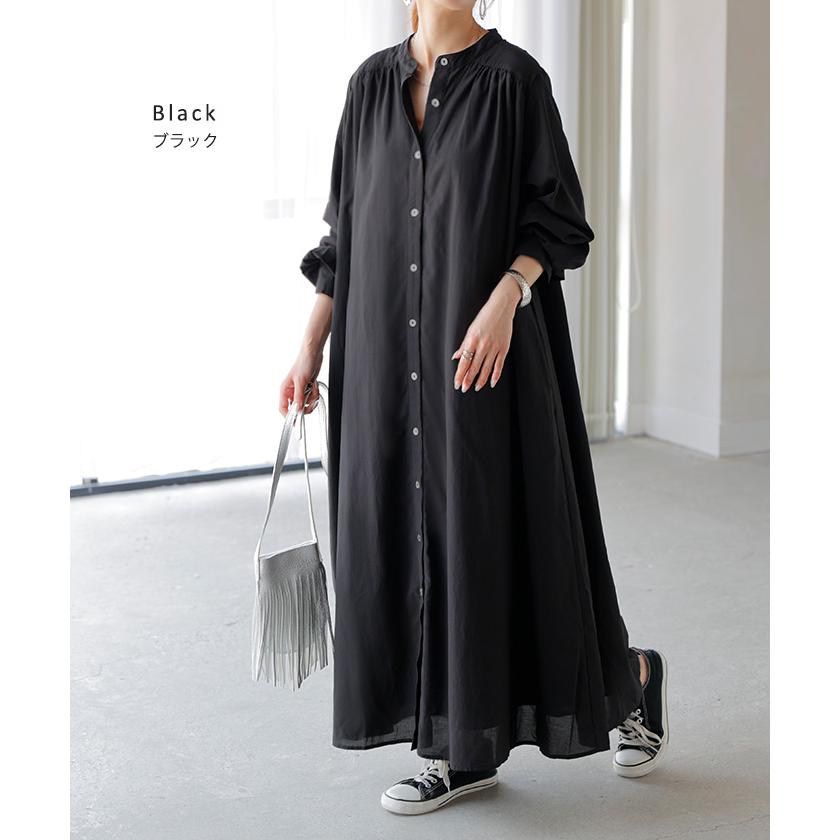 【新品】ワンピースにもロングカーディガンにも◎ ノーカラーロングシャツワンピース On One's Own シャツワンピース 長袖シャツワンピース羽織りロング