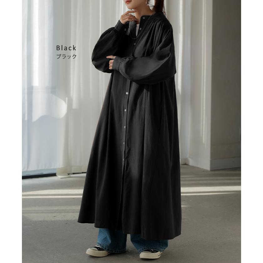 ワンピース シャツ シャツワンピース ノーカラ― シャツワンピ レディース ロング ロングワンピース Aライン ワンピ ロングシャツ ロングワンピ 半袖 長袖 | HUG.U | 19