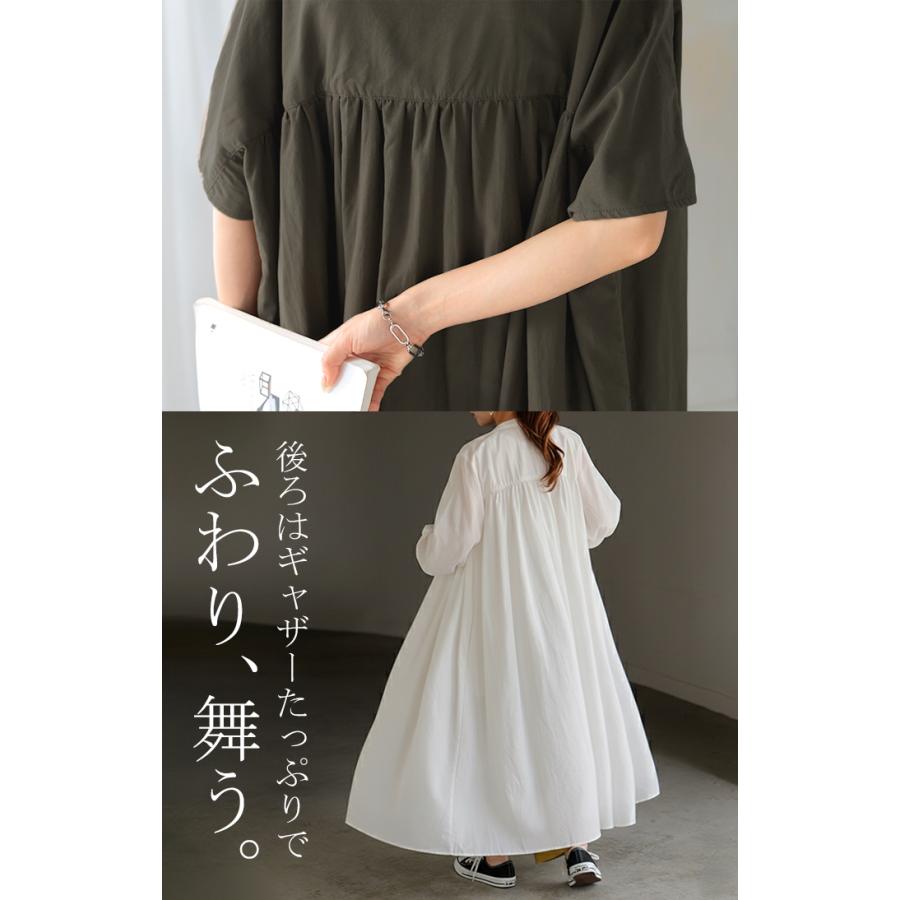 ワンピース シャツ シャツワンピース ノーカラ― シャツワンピ レディース ロング ロングワンピース Aライン ワンピ ロングシャツ ロングワンピ 半袖 長袖 | HUG.U | 22