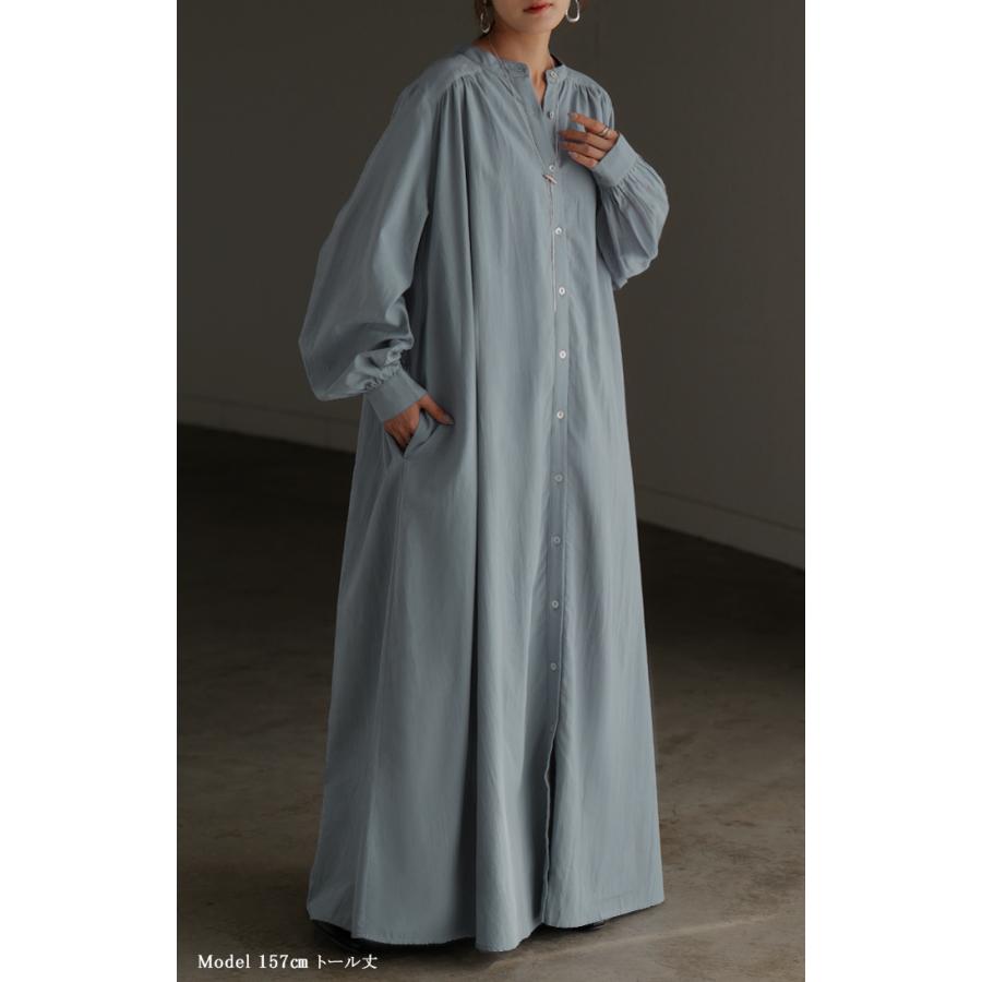 ワンピース シャツ シャツワンピース ノーカラ― シャツワンピ レディース ロング ロングワンピース Aライン ワンピ ロングシャツ ロングワンピ 半袖 長袖 | HUG.U | 08