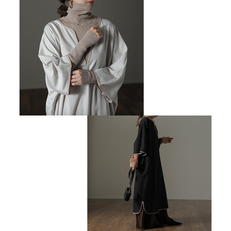 ワンピース レディース 長袖 ワンピ ロング ドルマン ロングワンピース パイピング | HUG.U | 22