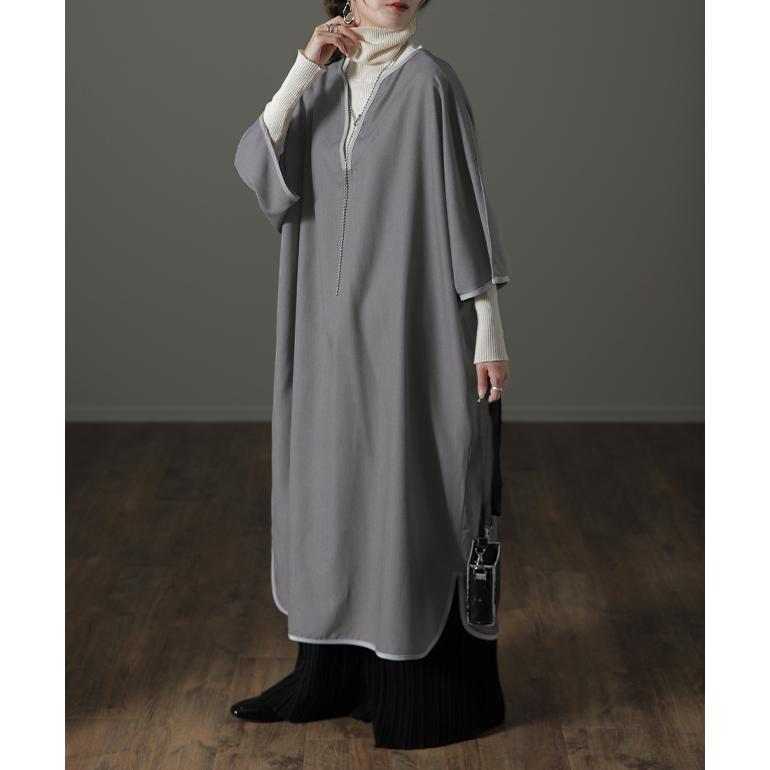 ワンピース レディース 長袖 ワンピ ロング ドルマン ロングワンピース パイピング | HUG.U | 08