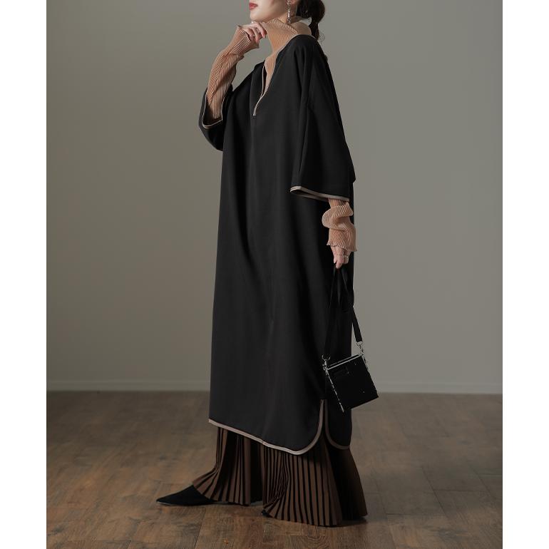 ワンピース レディース 長袖 ワンピ ロング ドルマン ロングワンピース パイピング | HUG.U | 12