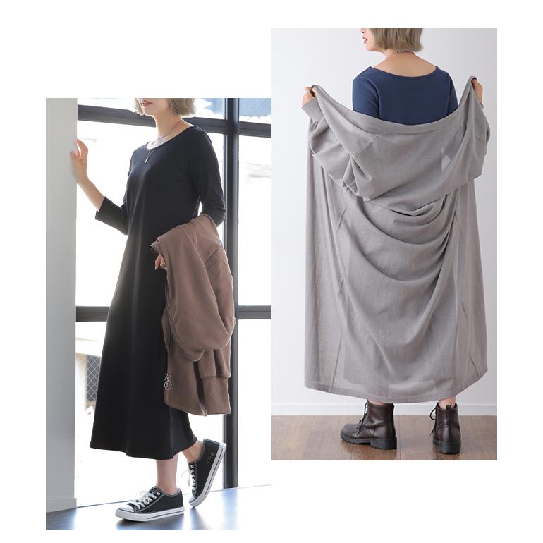 SALE ワンピース ロングワンピース ロング レディース リブ Uネック リブニット アウトレット | HUG.U | 23