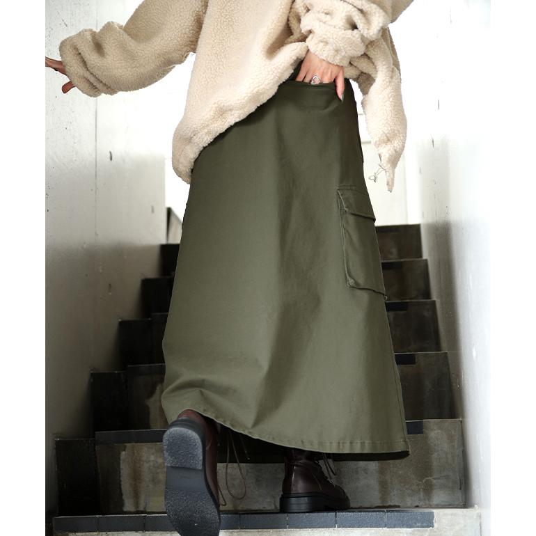 スカート ロング レディース ロングスカート マキシスカート チノ ミリタリー カーゴスカート | HUG.U | 07