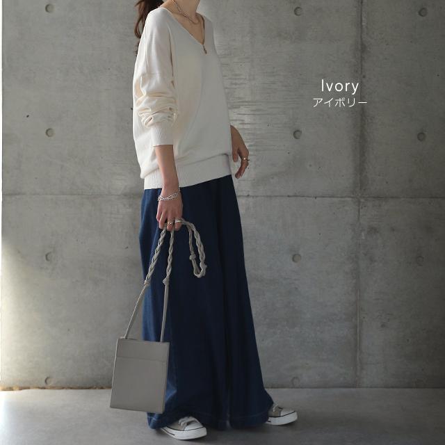 ニット トップス レディース Vネック 大きいサイズ 無地 シンプル 綿100％ コットン | HUG.U | 19