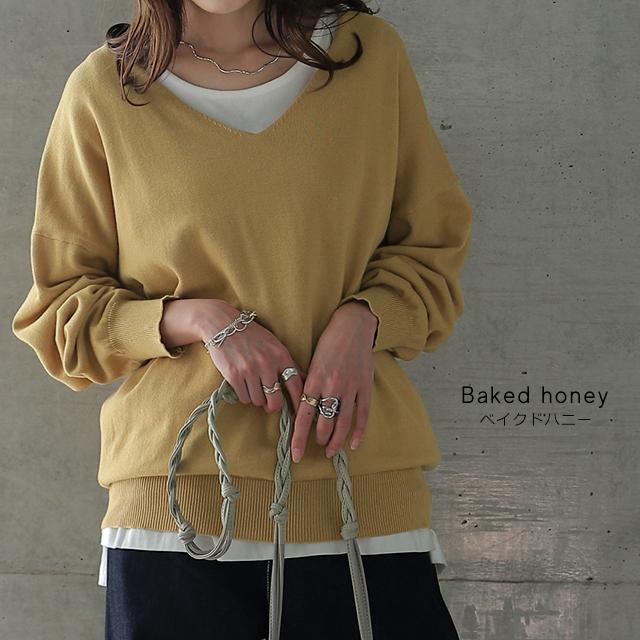 ニット トップス レディース Vネック 大きいサイズ 無地 シンプル 綿100％ コットン | HUG.U | 20