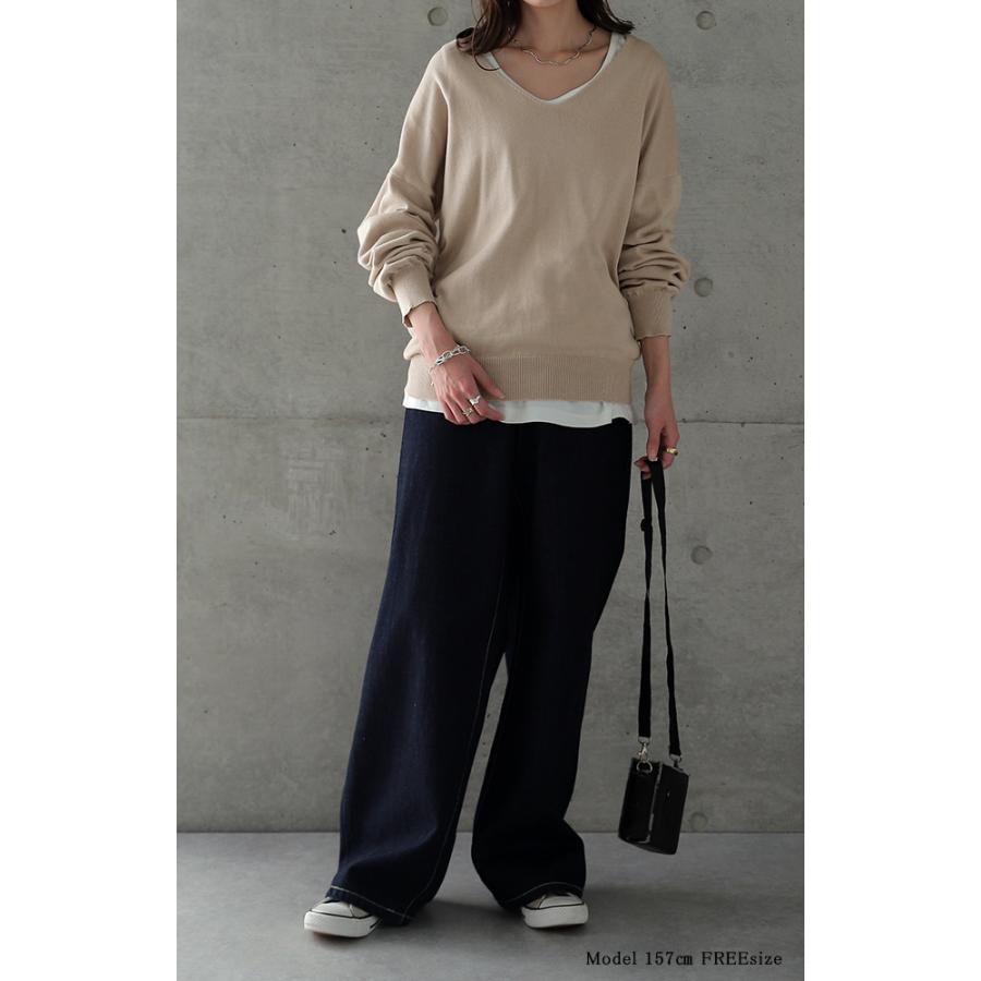 ニット トップス レディース Vネック 大きいサイズ 無地 シンプル 綿100％ コットン | HUG.U | 11