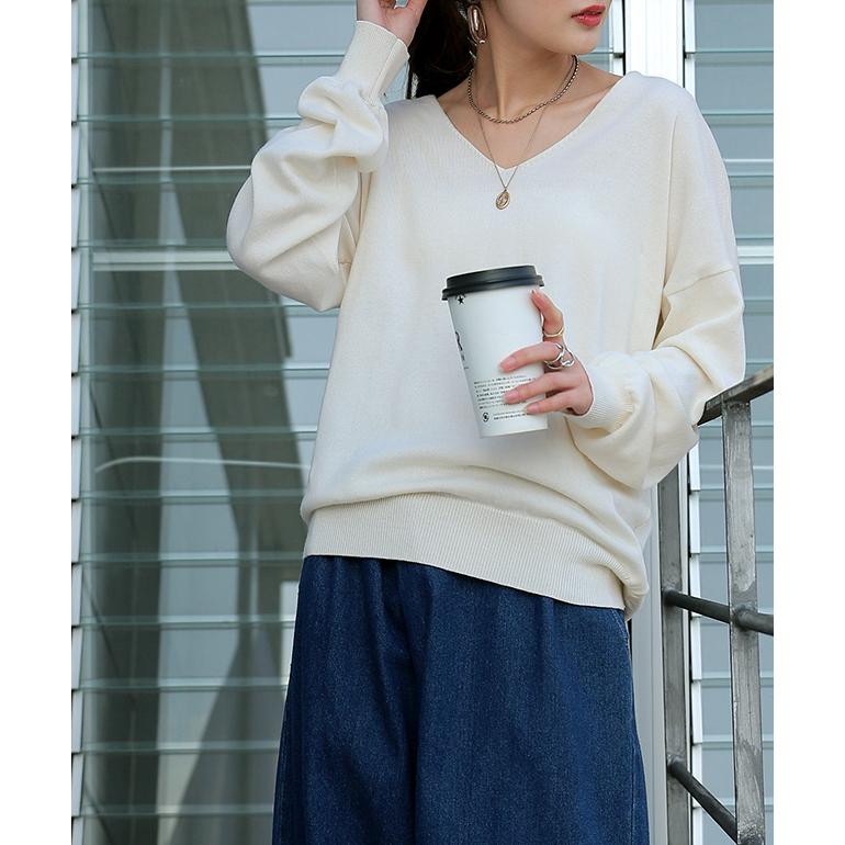 ニット トップス レディース Vネック 大きいサイズ 無地 シンプル 綿100％ コットン | HUG.U | 12