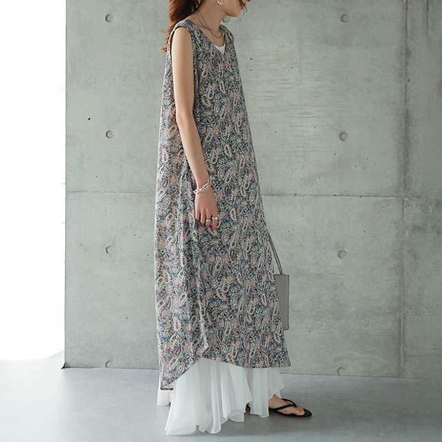 ワンピース ロングワンピース レディース ノースリーブ ペイズリー 総柄 | HUG.U | 14