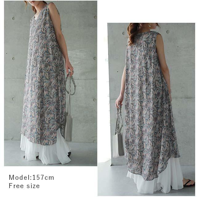 ワンピース ロングワンピース レディース ノースリーブ ペイズリー 総柄 | HUG.U | 17