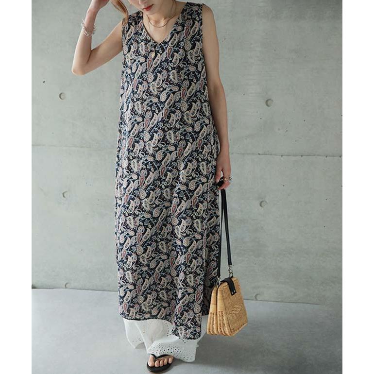 ワンピース ロングワンピース レディース ノースリーブ ペイズリー 総柄 | HUG.U | 18