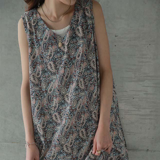 ワンピース ロングワンピース レディース ノースリーブ ペイズリー 総柄 | HUG.U | 22