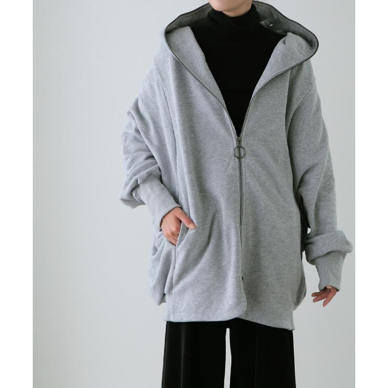 hagumu ⿻ 【 新品 タグ付き 】 裏地ファー ワイドパーカー 暖かい 冬 HUG.U パーカー トップス レディース アウター ドルマン ライト