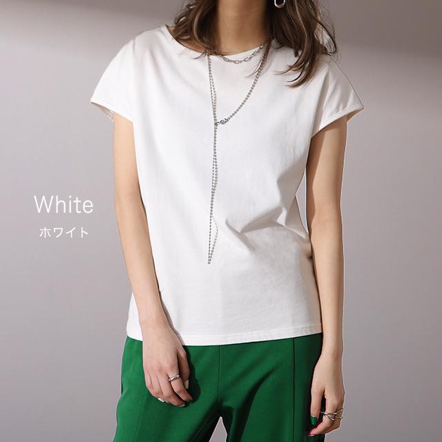 Tシャツ レディース フレンチスリーブ トップス フレンチ 半袖 無地 黒 白 綿 | HUG.U | 22