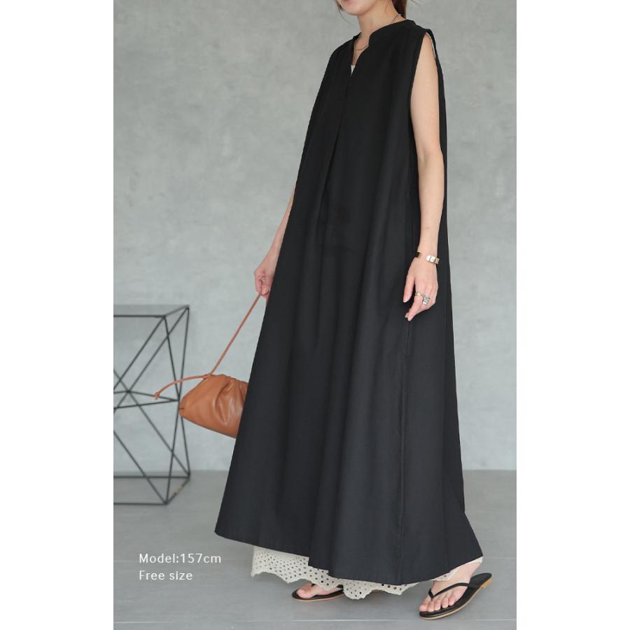 ワンピース レディース ロング 黒 ワンピ マキシ ノースリーブ Vネック | HUG.U | 21