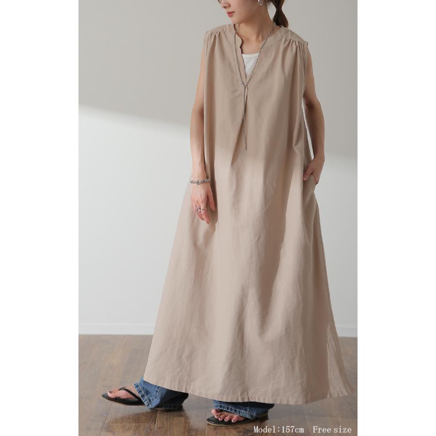 ワンピース レディース ロング 黒 ワンピ マキシ ノースリーブ Vネック | HUG.U | 06