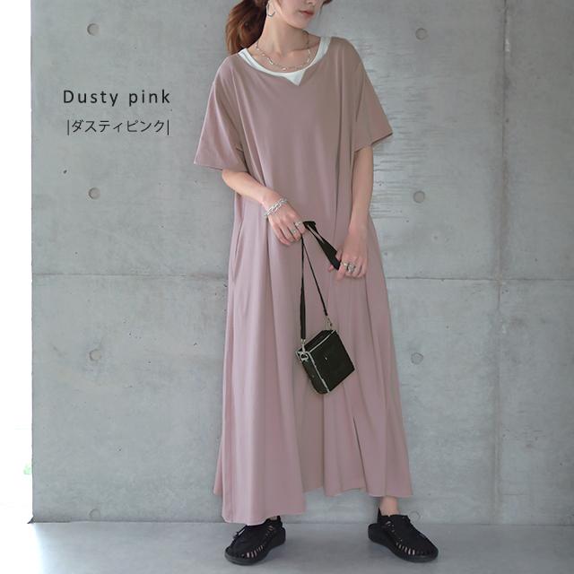 ワンピース レディース ロングワンピース 半袖 Tシャツワンピ 黒 白 | HUG.U | 18