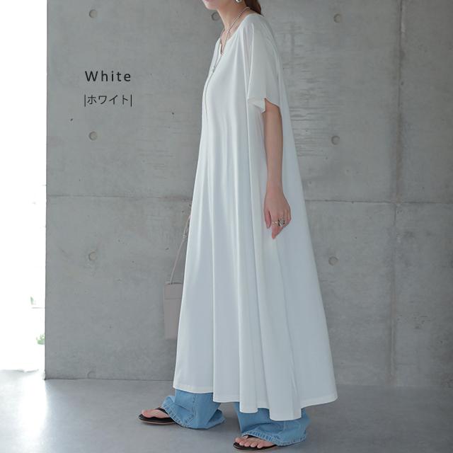 ワンピース レディース ロングワンピース 半袖 Tシャツワンピ 黒 白 | HUG.U | 21