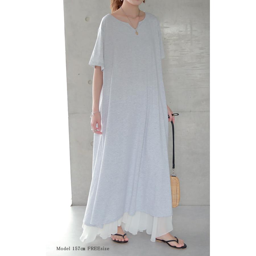 ワンピース レディース ロングワンピース 半袖 Tシャツワンピ 黒 白 | HUG.U | 09