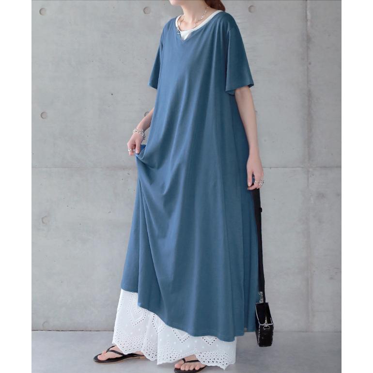 ワンピース レディース ロングワンピース 半袖 Tシャツワンピ 黒 白 | HUG.U | 11