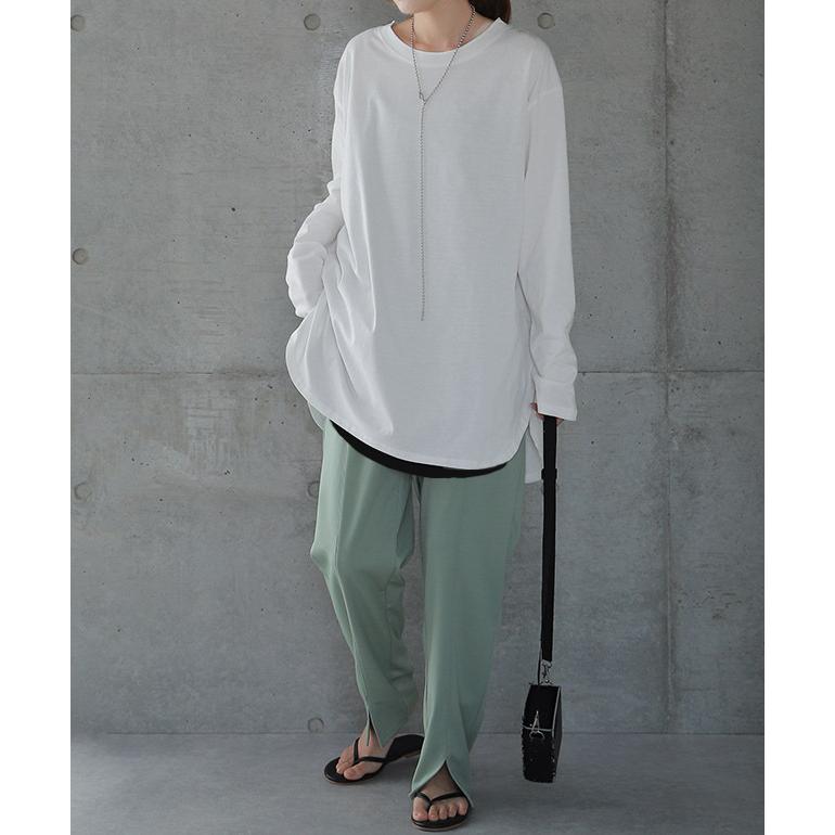 ロンT  レディース カットソー トップス ロングTシャツ Uネック スリット | HUG.U | 20