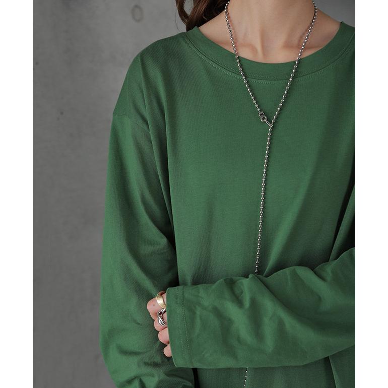 ロンT  レディース カットソー トップス ロングTシャツ Uネック スリット | HUG.U | 21