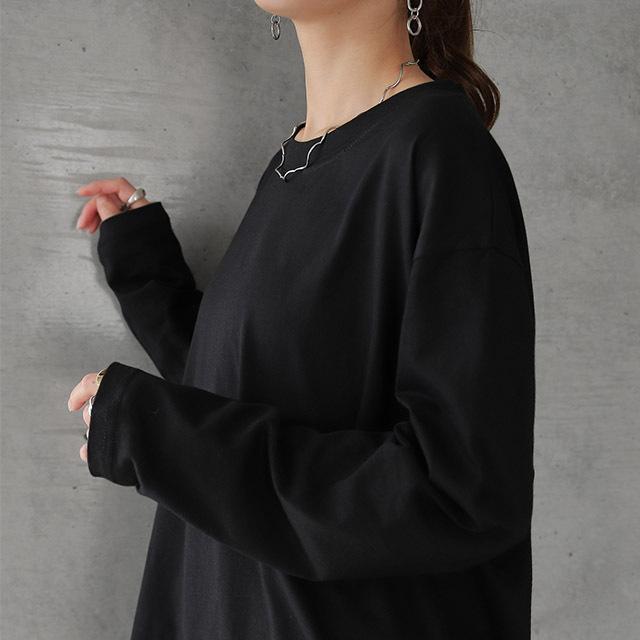 ロンT  レディース カットソー トップス ロングTシャツ Uネック スリット | HUG.U | 23