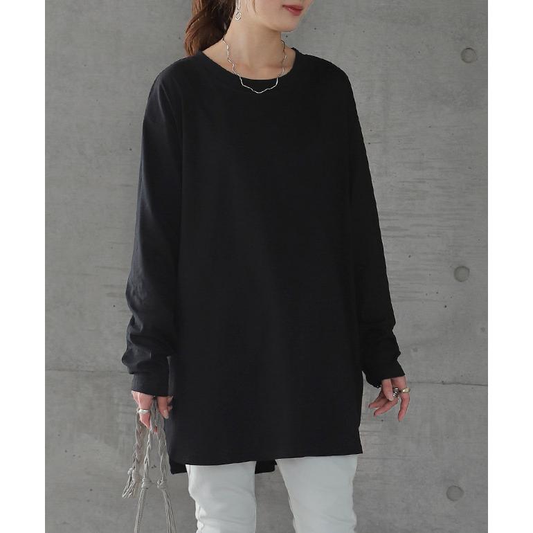 ロンT  レディース カットソー トップス ロングTシャツ Uネック スリット | HUG.U | 09