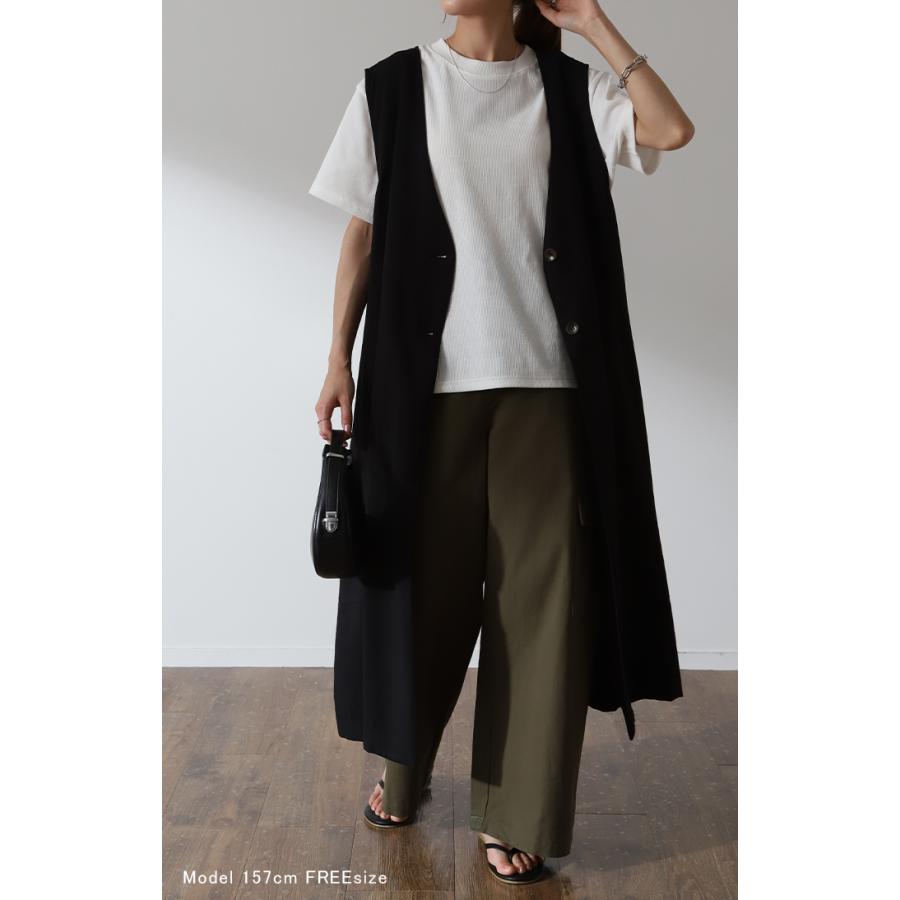 トップス レディース リブ カットソー Tシャツ 半袖 スリット レイヤード | HUG.U | 25