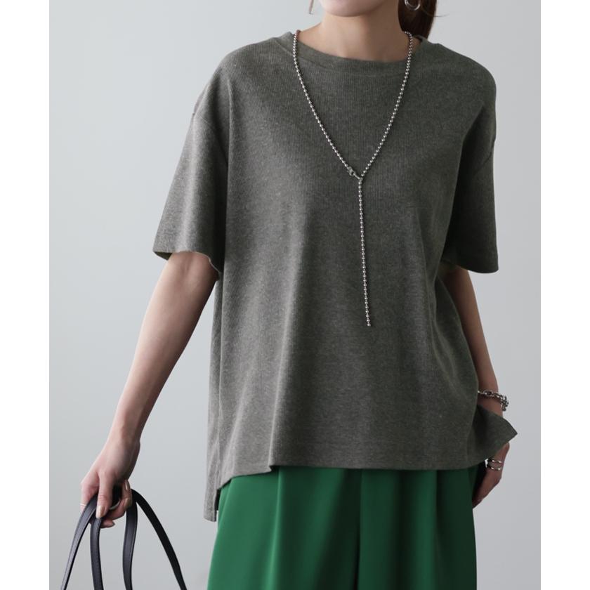 トップス レディース リブ カットソー Tシャツ 半袖 スリット レイヤード | HUG.U | 10