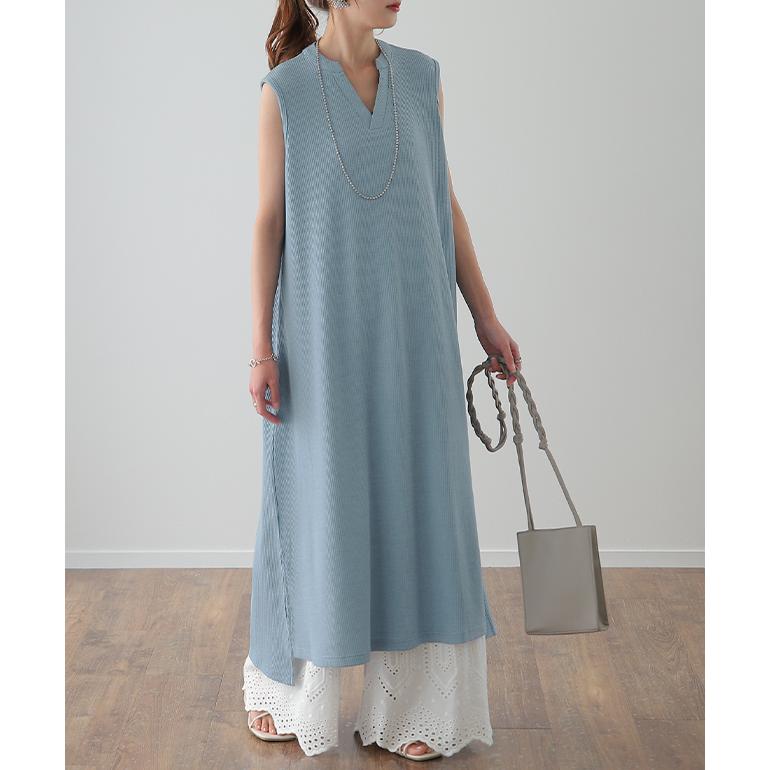 ワンピース レディース ロングワンピース キーネック ノースリーブ ワッフル | HUG.U | 09