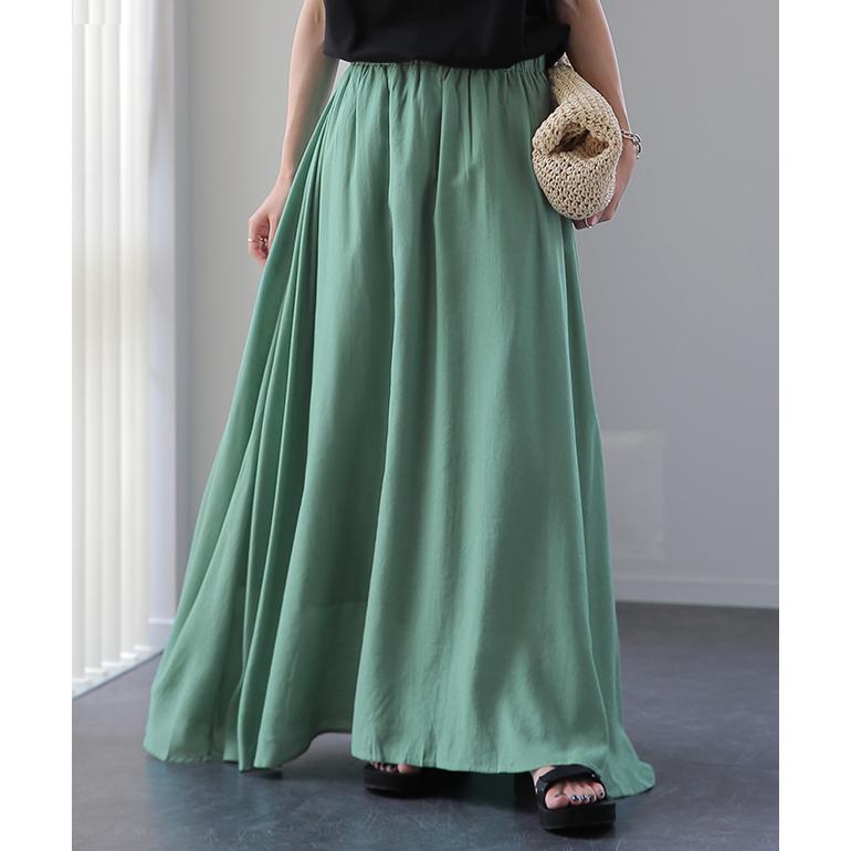 スカート ロング カラー ロングスカート 無地 フレア ドレープ ボトムス マキシ Aライン ゴム レディース | HUG.U | 10