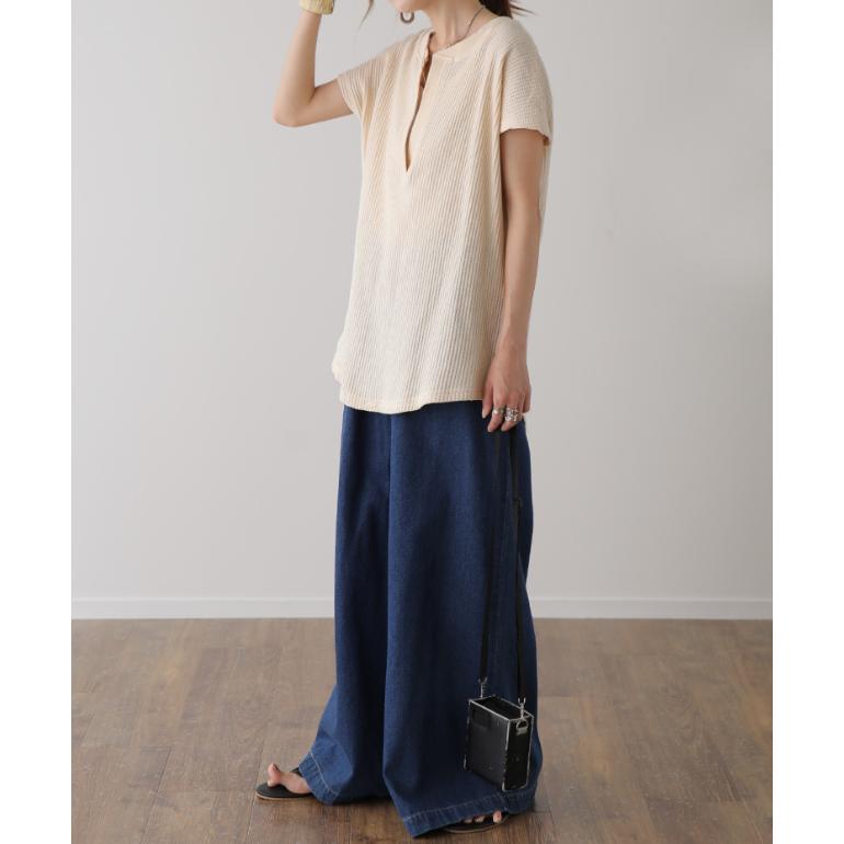 トップス カットソー レディース フレンチスリーブ Tシャツ ワッフル サーマル | HUG.U | 21