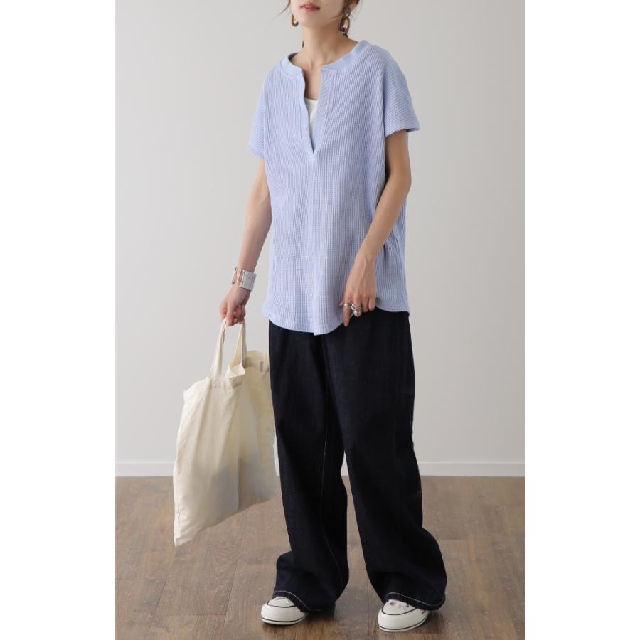 トップス カットソー レディース フレンチスリーブ Tシャツ ワッフル サーマル | HUG.U | 08