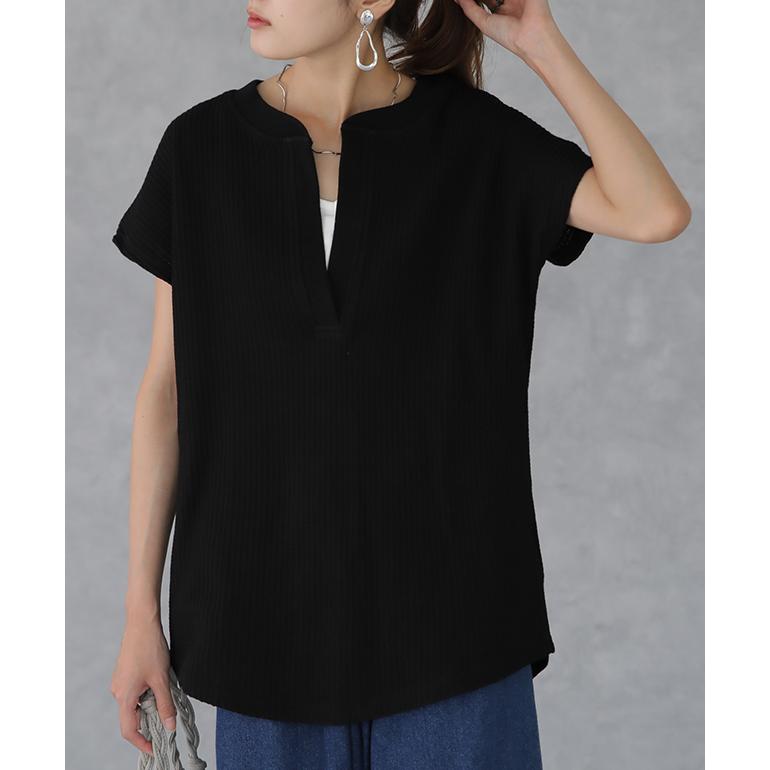 トップス カットソー レディース フレンチスリーブ Tシャツ ワッフル サーマル | HUG.U | 09