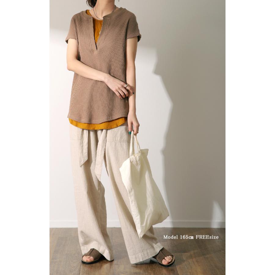 トップス カットソー レディース フレンチスリーブ Tシャツ ワッフル サーマル | HUG.U | 11