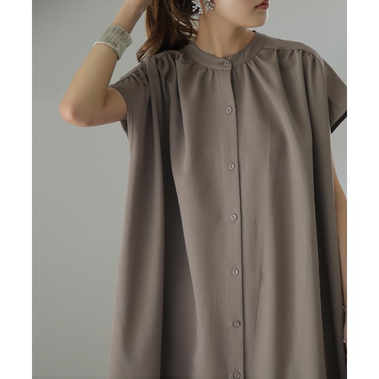 ワンピース レディース ロング シャツワンピース ロングワンピース 黒 半袖 | HUG.U | 06