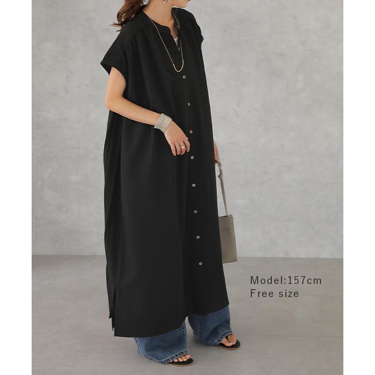 ワンピース レディース ロング シャツワンピース ロングワンピース 黒 半袖 | HUG.U | 07