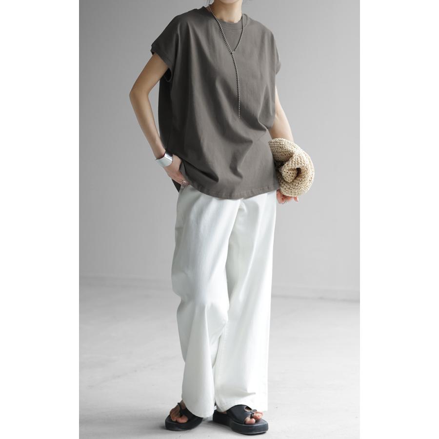 Tシャツ レディーストップス フレンチスリーブ モックネック 半袖 無地 黒 白 | HUG.U | 16