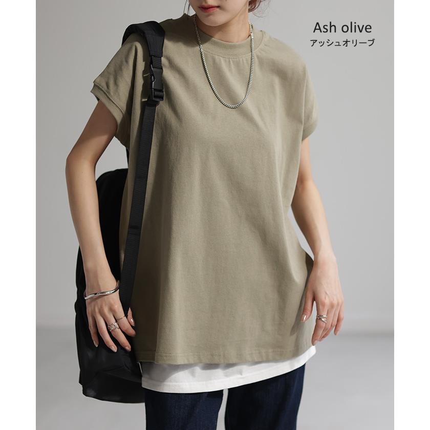 Tシャツ レディーストップス フレンチスリーブ モックネック 半袖 無地 黒 白 | HUG.U | 17