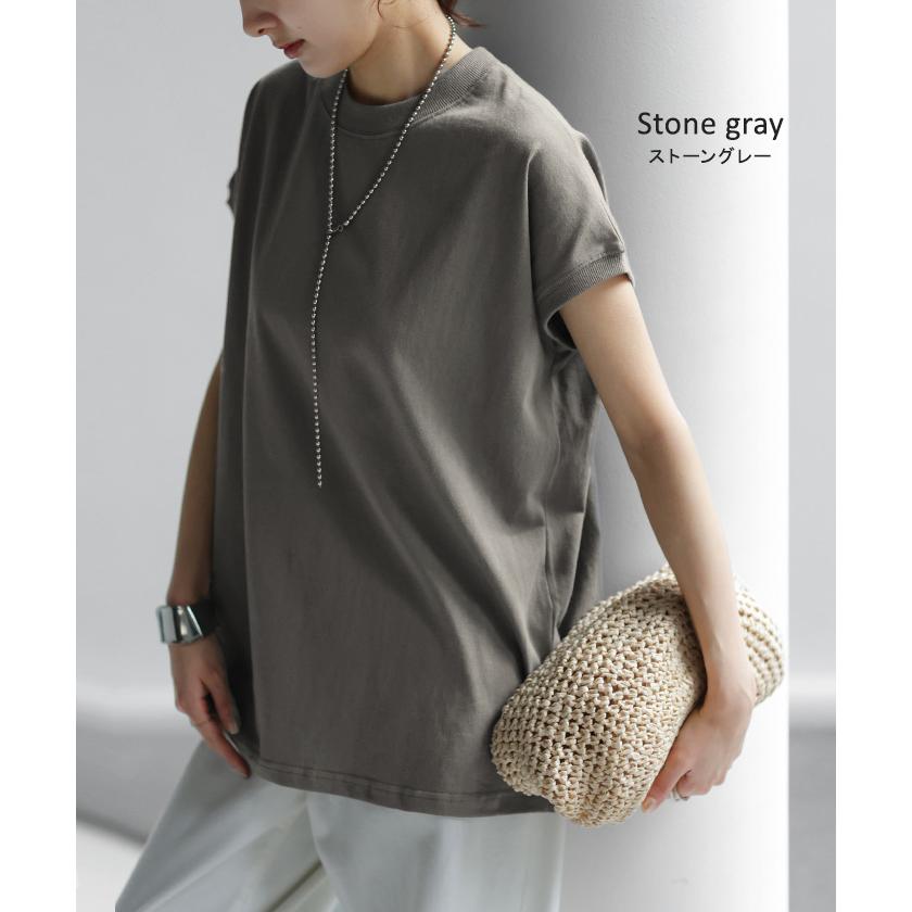 Tシャツ レディーストップス フレンチスリーブ モックネック 半袖 無地 黒 白 | HUG.U | 19