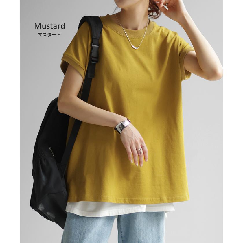 Tシャツ レディーストップス フレンチスリーブ モックネック 半袖 無地 黒 白 | HUG.U | 22