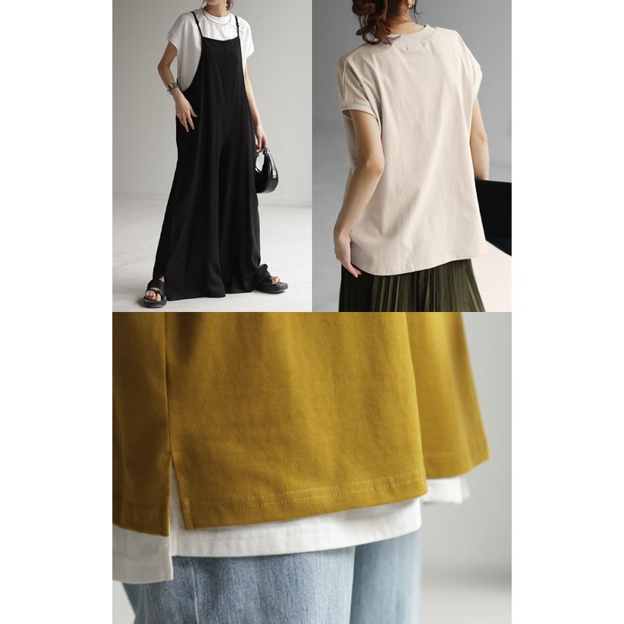 Tシャツ レディーストップス フレンチスリーブ モックネック 半袖 無地 黒 白 | HUG.U | 25