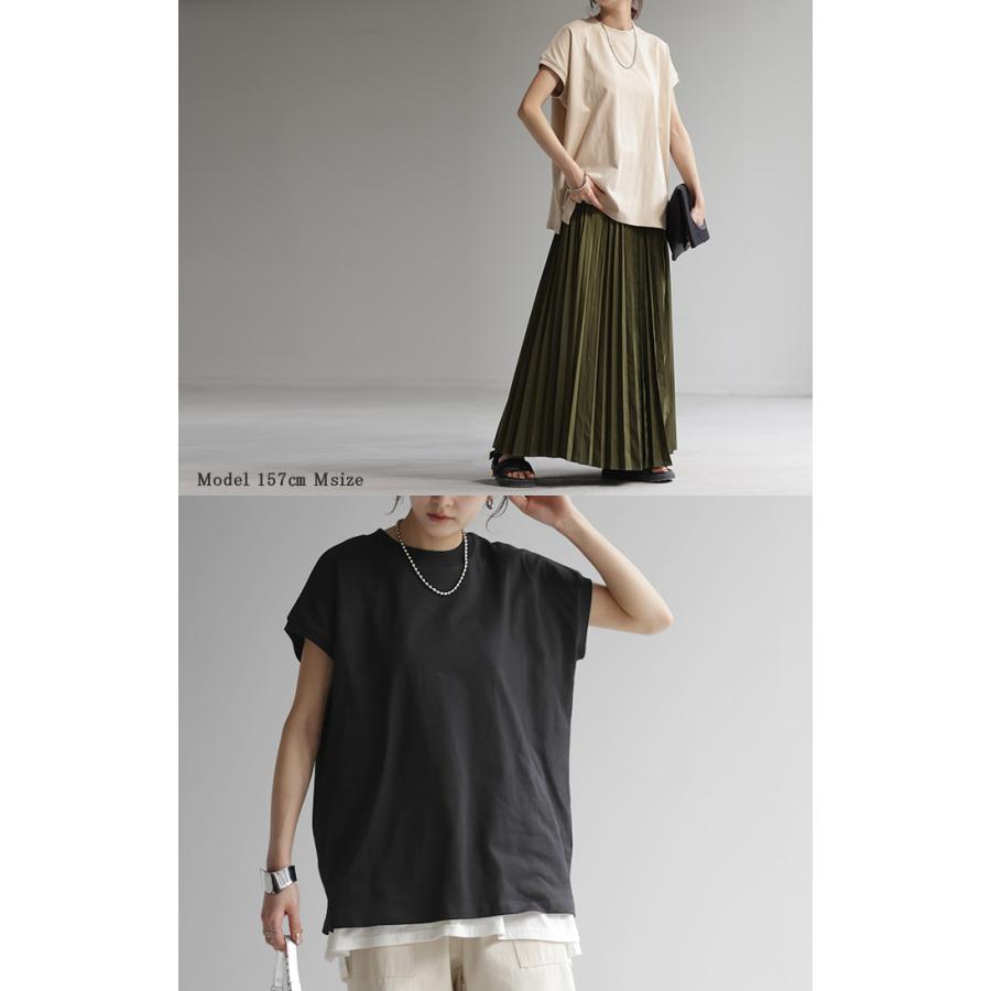 Tシャツ レディーストップス フレンチスリーブ モックネック 半袖 無地 黒 白 | HUG.U | 12