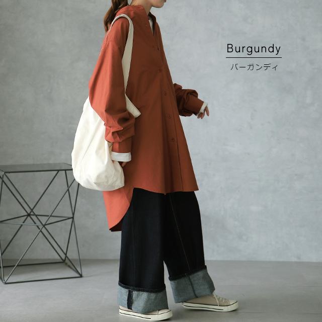 yori 新品未使用タグ付 ノーカラーシャツチュニック HUG.U（ハグユー） トップス ロングシャツ ナチュラル ブラウス ノー
