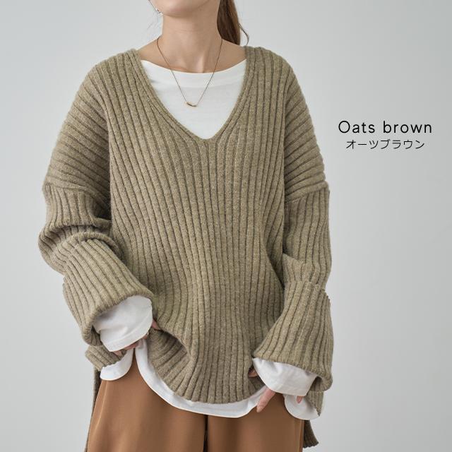 ニット レディース Vネック トップス セーター 黒 無地 長袖 リブ ドロップショルダー | HUG.U | 19