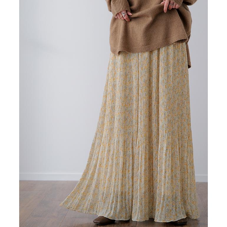 スカート 裏起毛 ロング  レディース ロングスカート プリーツ チェック シフォン 2411sl | HUG.U | 17