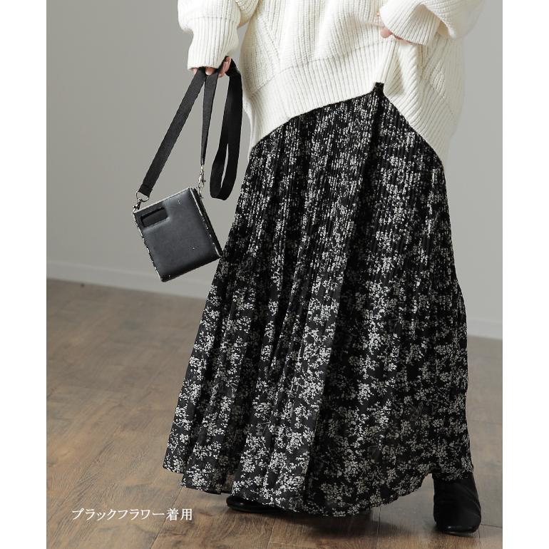 スカート 裏起毛 ロング  レディース ロングスカート プリーツ チェック シフォン 2411sl | HUG.U | 20