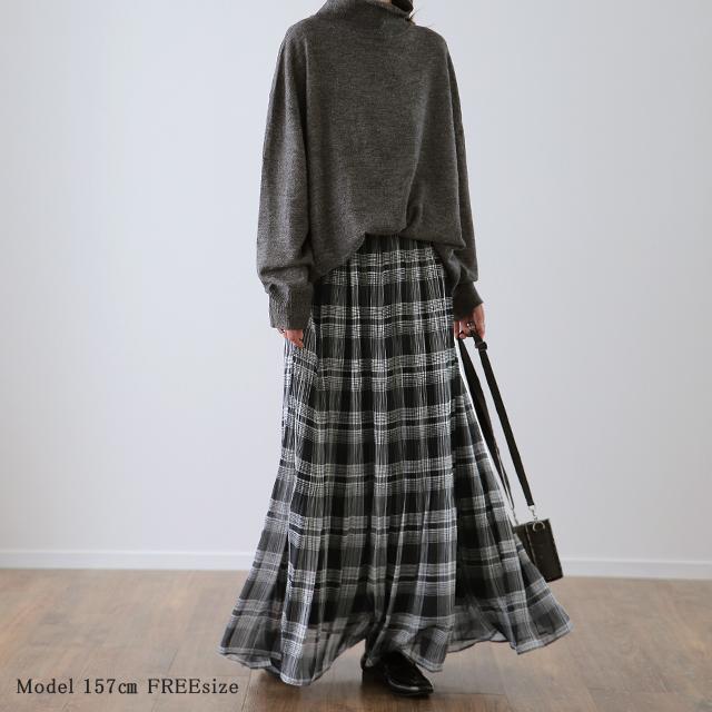 スカート 裏起毛 ロング  レディース ロングスカート プリーツ チェック シフォン 2411sl | HUG.U | 10